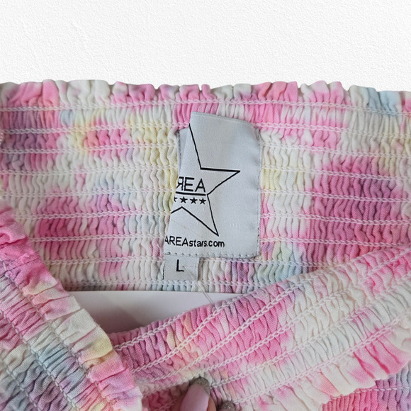 Pink White Tie Dye Smocked Off the Shoulder Area Stars Kaia Dress Size Large - Picture 4 of 11